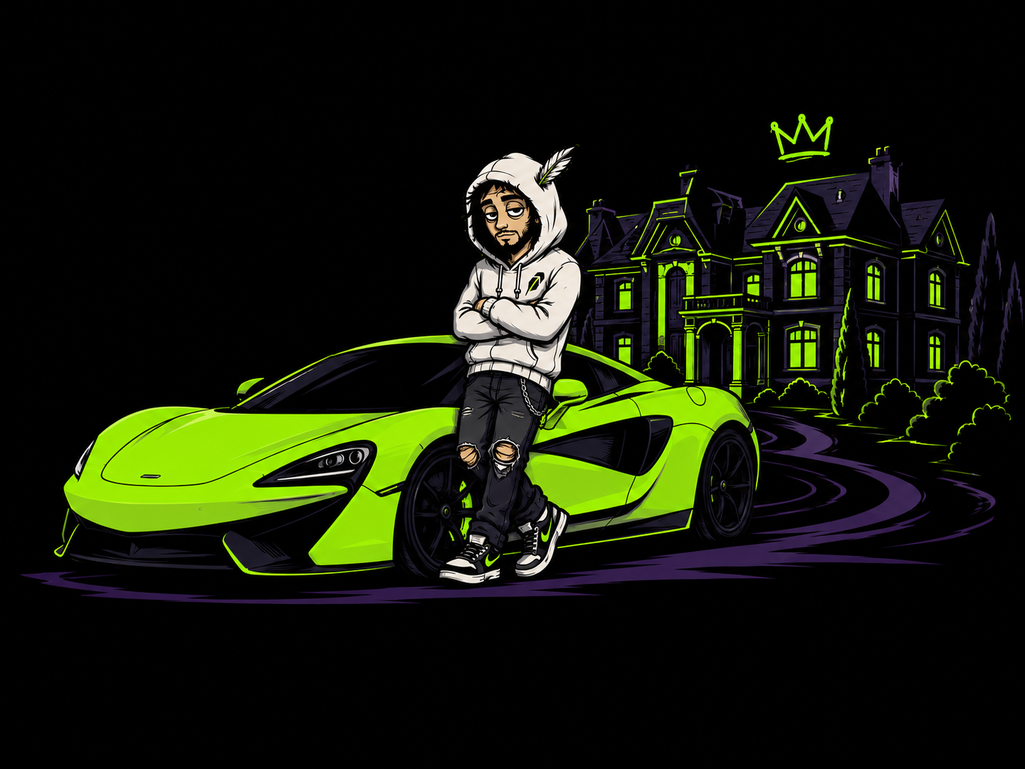 Rob outside the corner in his lime supercar